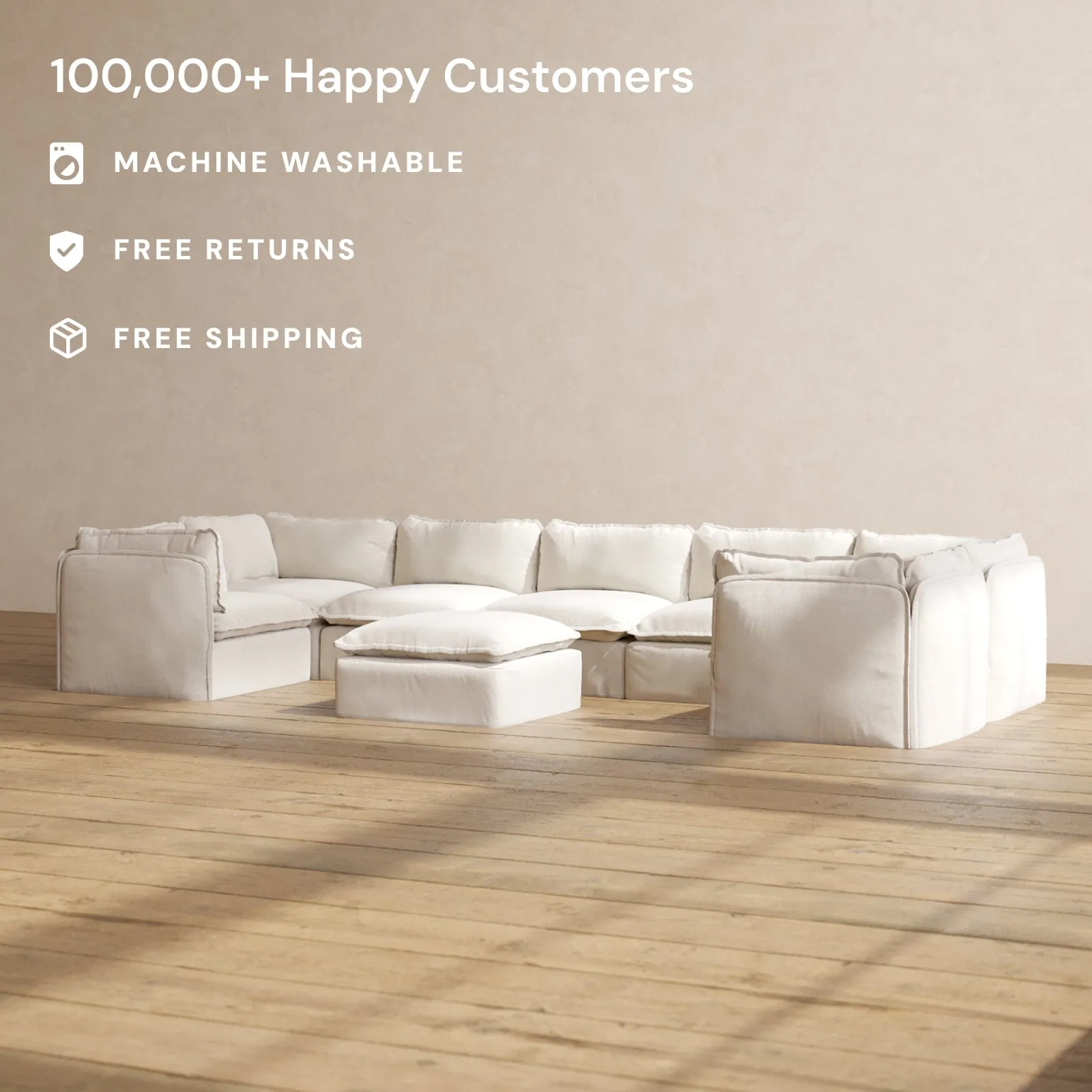 Slipcover Only - Modular Performance 7-Seater U-Sectional   Ottoman | Blended Weave in Flour