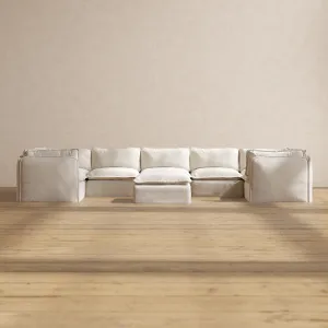 Slipcover Only - Modular Performance 7-Seater U-Sectional   Ottoman | Blended Weave in Flour