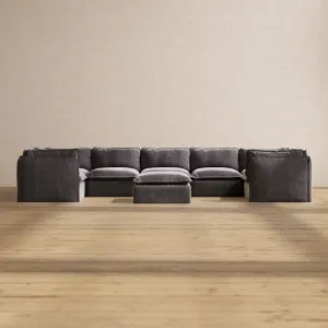 Slipcover Only - Modular Performance 7-Seater U-Sectional   Ottoman | Luxury Velvet in Cinder
