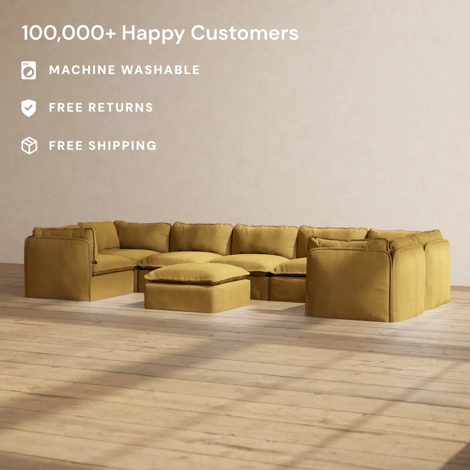 Slipcover Only - Modular Performance 7-Seater U-Sectional   Ottoman | Luxury Velvet in Toffee