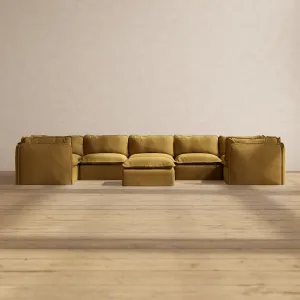 Slipcover Only - Modular Performance 7-Seater U-Sectional   Ottoman | Luxury Velvet in Toffee