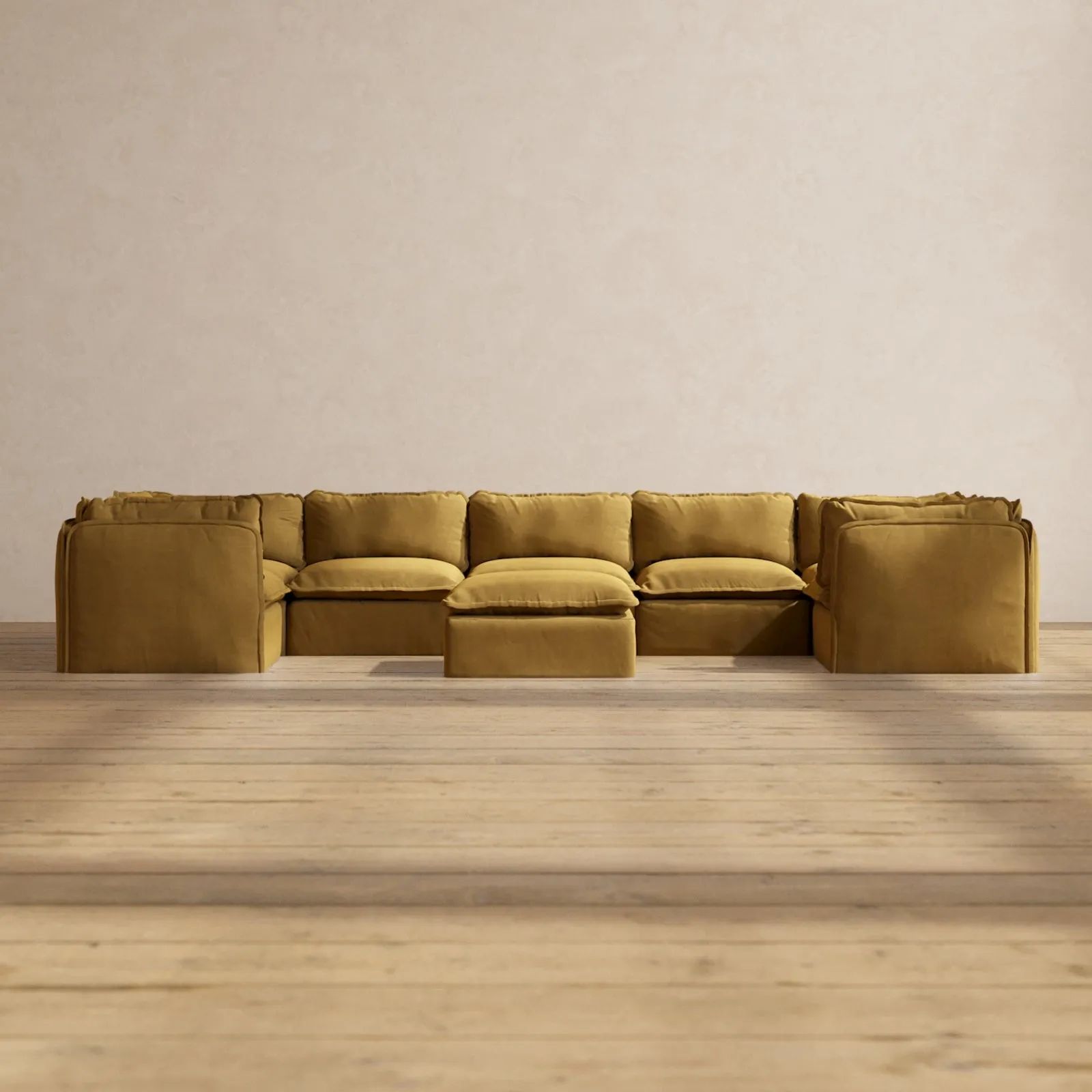 Slipcover Only - Modular Performance 7-Seater U-Sectional   Ottoman | Luxury Velvet in Toffee