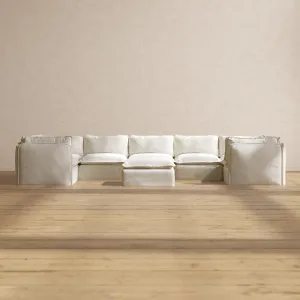 Slipcover Only - Modular Performance 7-Seater U-Sectional   Ottoman | Plush Weave in Eggshell