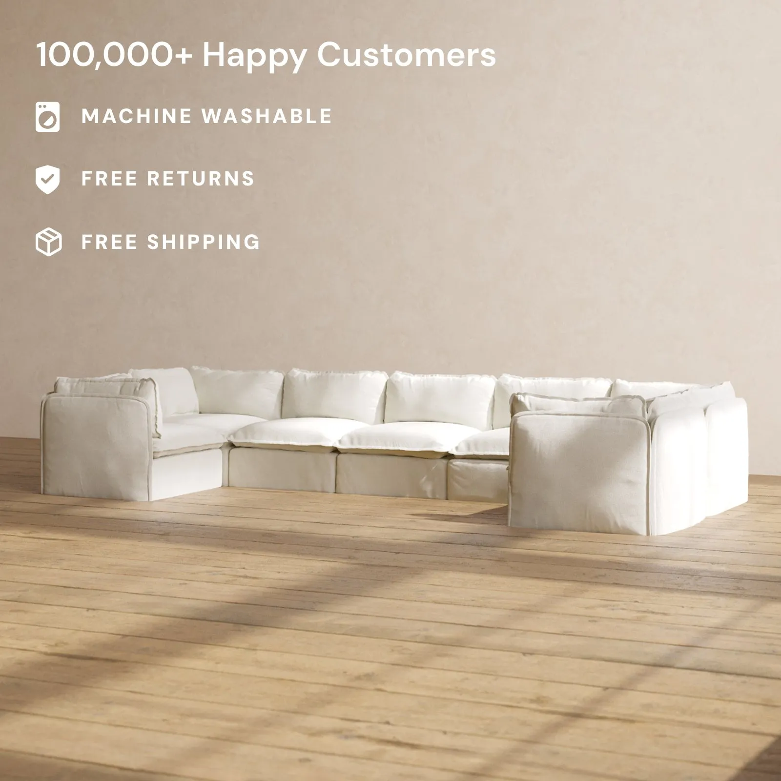 Slipcover Only - Modular Performance 7-Seater U-Sectional | Plush Weave in Eggshell