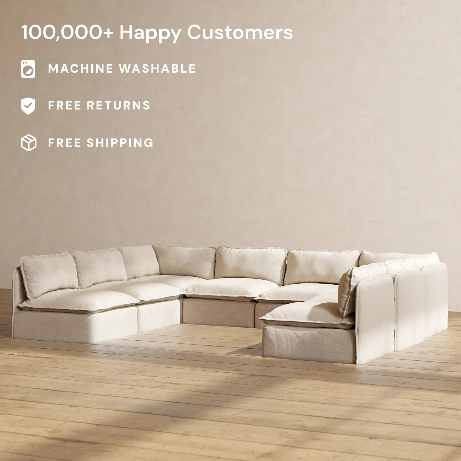 Slipcover Only - Modular Performance 8-Seater Open-Ends U-Sectional | Blended Weave in Oat