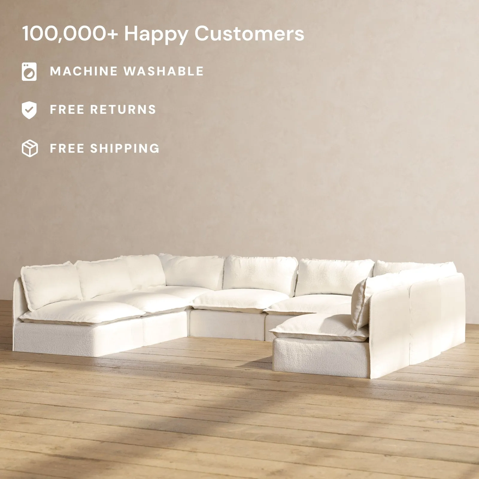 Slipcover Only - Modular Performance 8-Seater Open-Ends U-Sectional | Knit Boucle in Mousse