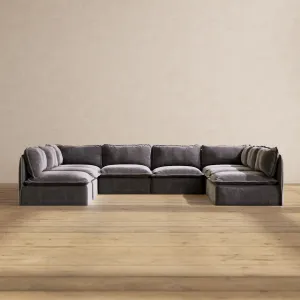 Slipcover Only - Modular Performance 8-Seater Open-Ends U-Sectional | Luxury Velvet in Cinder