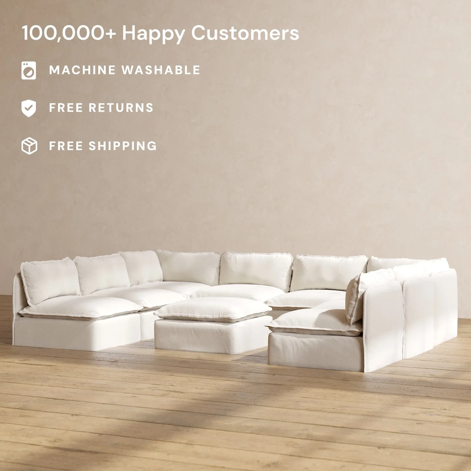 Slipcover Only - Modular Performance 8-Seater Open-Ends U-Sectional   Ottoman | Blended Weave in Flour