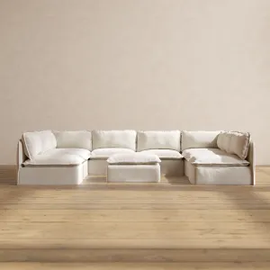 Slipcover Only - Modular Performance 8-Seater Open-Ends U-Sectional   Ottoman | Blended Weave in Flour