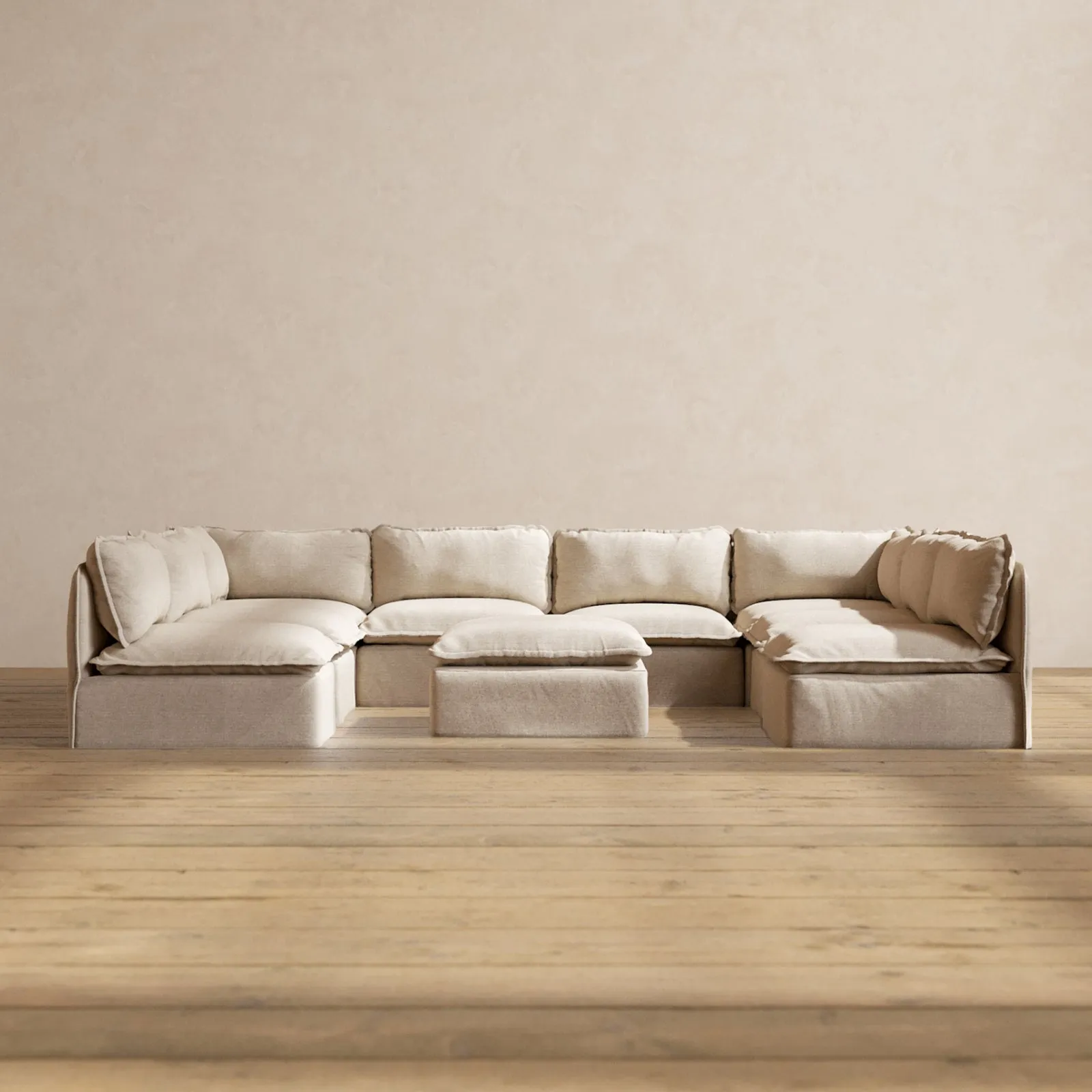 Slipcover Only - Modular Performance 8-Seater Open-Ends U-Sectional   Ottoman | Blended Weave in Oat