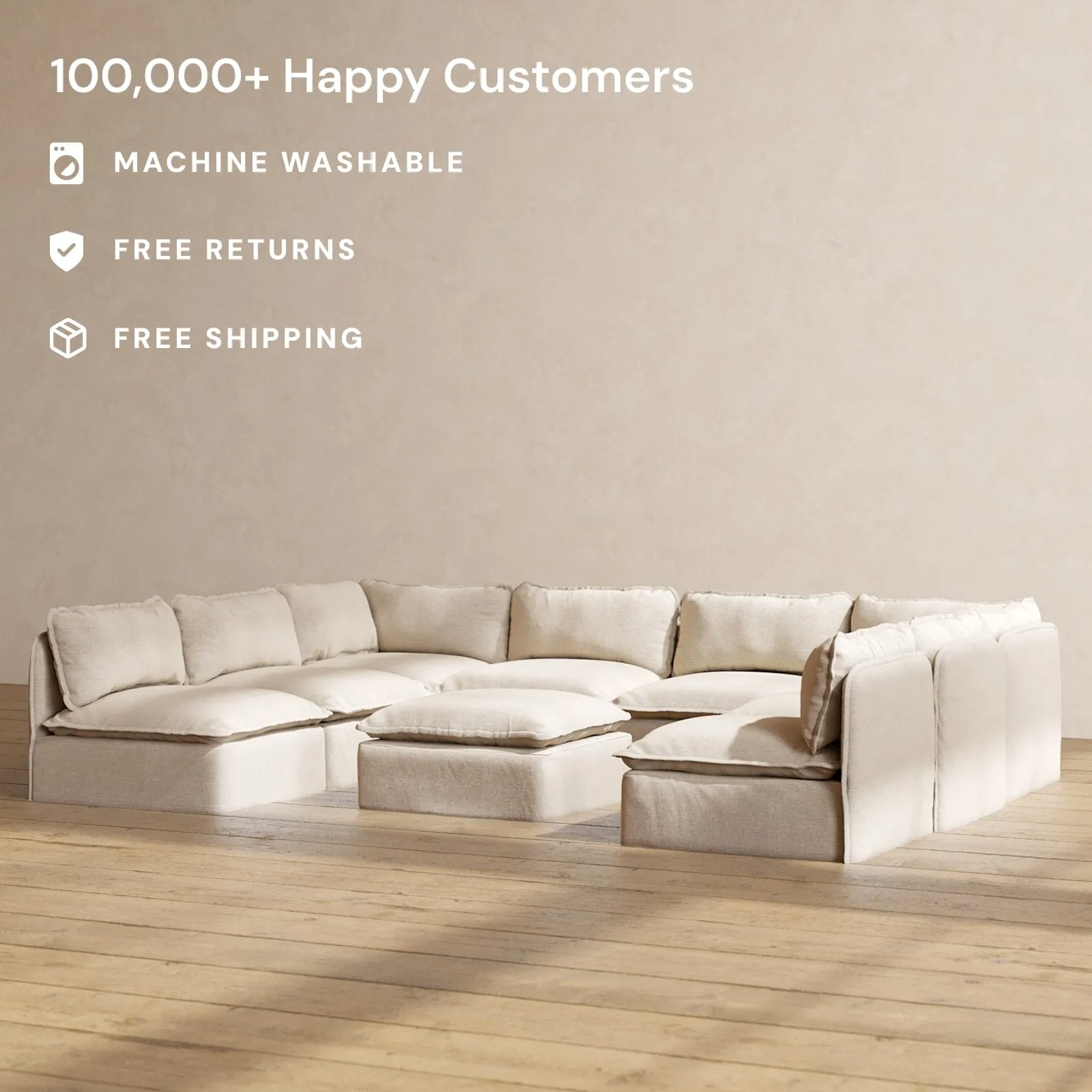 Slipcover Only - Modular Performance 8-Seater Open-Ends U-Sectional   Ottoman | Blended Weave in Oat