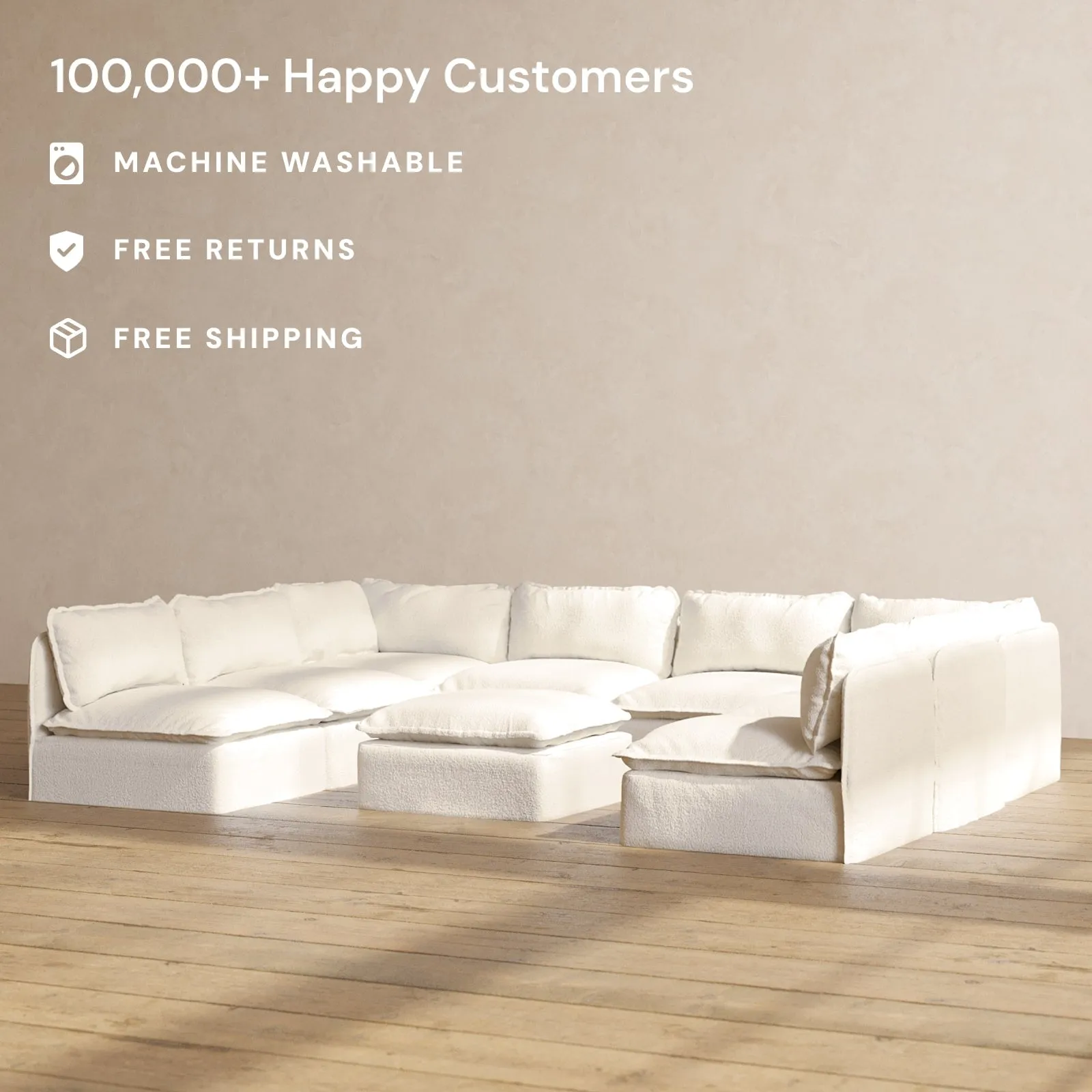Slipcover Only - Modular Performance 8-Seater Open-Ends U-Sectional   Ottoman | Knit Boucle in Mousse