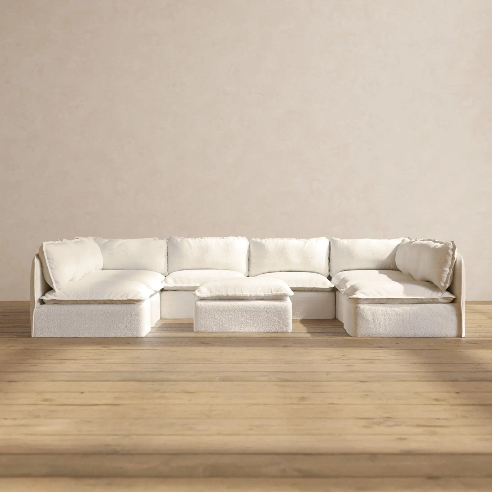 Slipcover Only - Modular Performance 8-Seater Open-Ends U-Sectional   Ottoman | Knit Boucle in Mousse