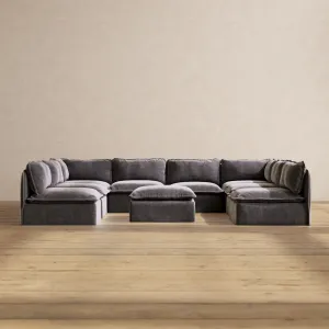 Slipcover Only - Modular Performance 8-Seater Open-Ends U-Sectional   Ottoman | Luxury Velvet in Cinder