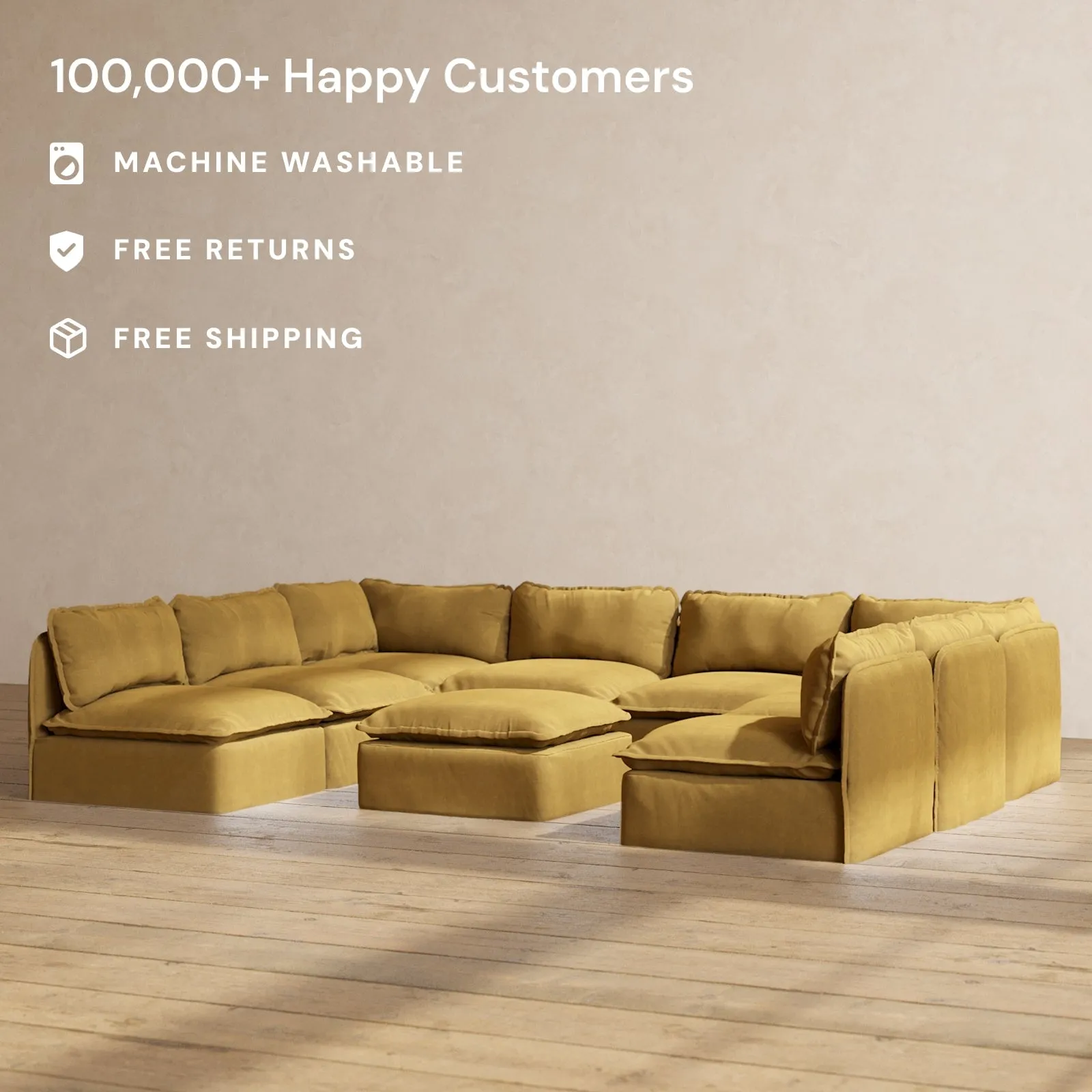 Slipcover Only - Modular Performance 8-Seater Open-Ends U-Sectional   Ottoman | Luxury Velvet in Toffee