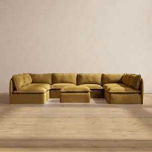 Slipcover Only - Modular Performance 8-Seater Open-Ends U-Sectional   Ottoman | Luxury Velvet in Toffee