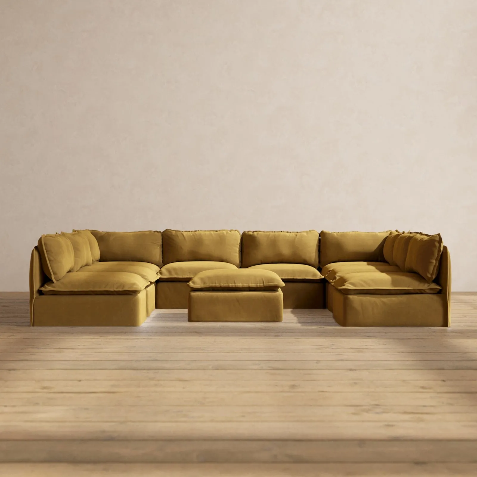 Slipcover Only - Modular Performance 8-Seater Open-Ends U-Sectional   Ottoman | Luxury Velvet in Toffee