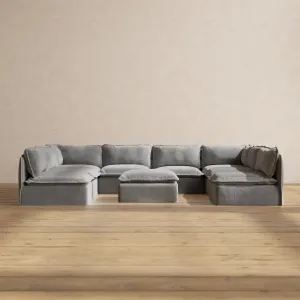 Slipcover Only - Modular Performance 8-Seater Open-Ends U-Sectional   Ottoman | Plush Weave in Ash