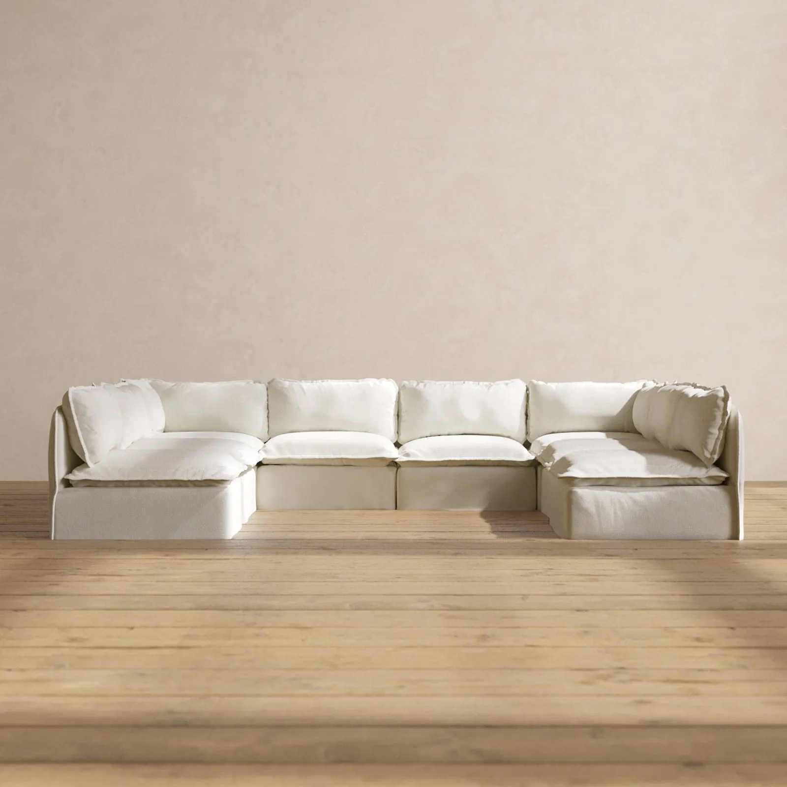 Slipcover Only - Modular Performance 8-Seater Open-Ends U-Sectional | Plush Weave in Eggshell