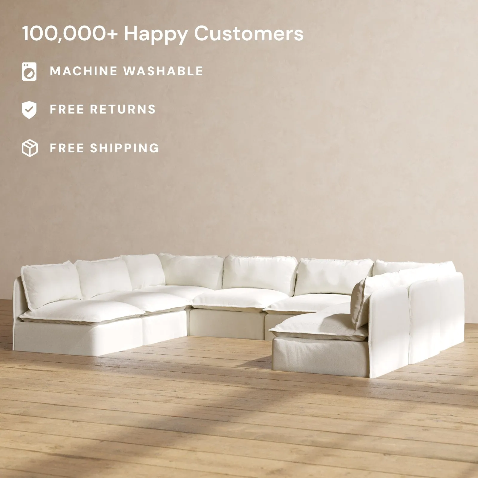 Slipcover Only - Modular Performance 8-Seater Open-Ends U-Sectional | Plush Weave in Eggshell