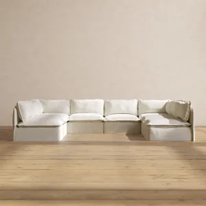 Slipcover Only - Modular Performance 8-Seater Open-Ends U-Sectional | Plush Weave in Eggshell