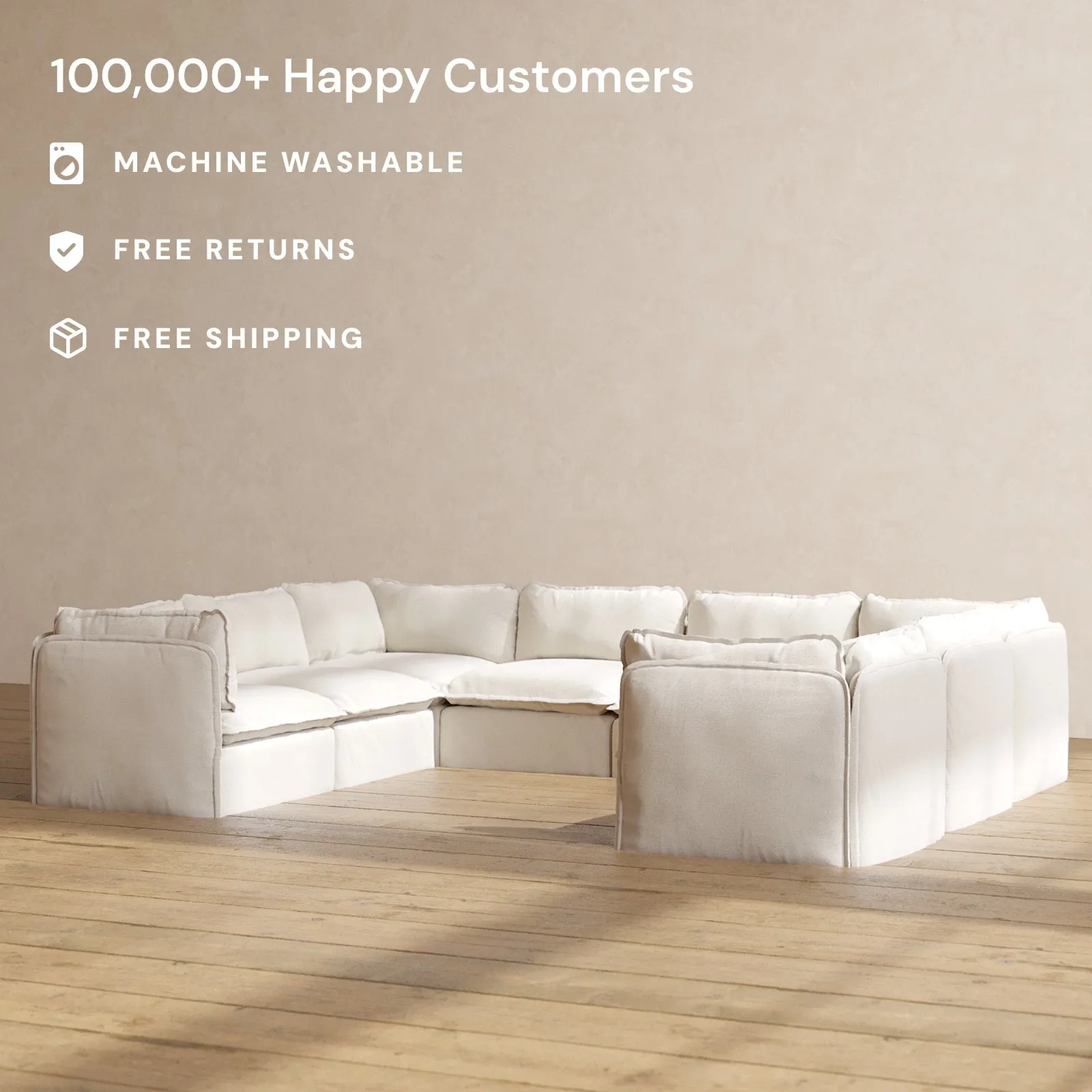 Slipcover Only - Modular Performance 8-Seater U-Sectional | Blended Weave in Flour