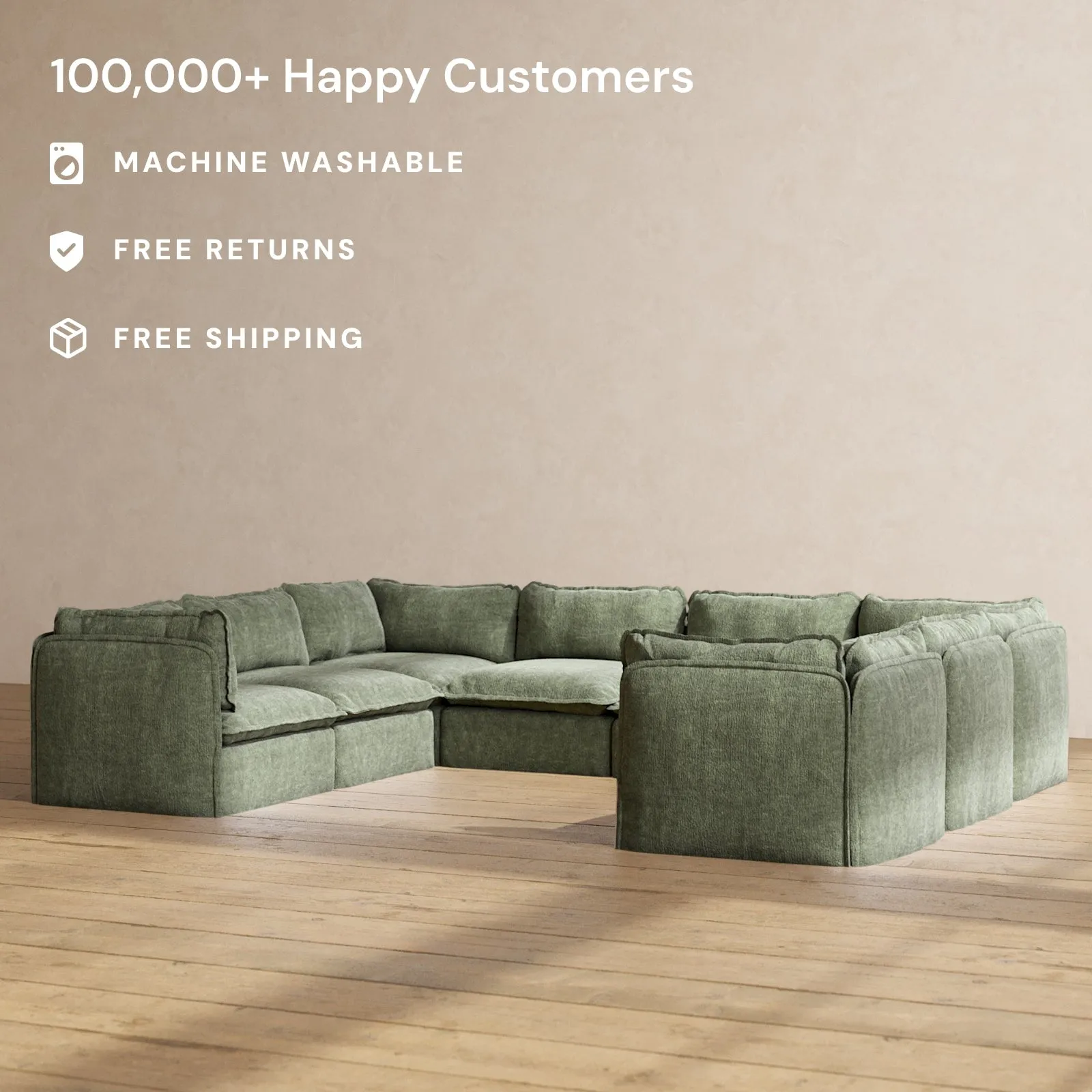 Slipcover Only - Modular Performance 8-Seater U-Sectional | Heirloom Velvet in Willow