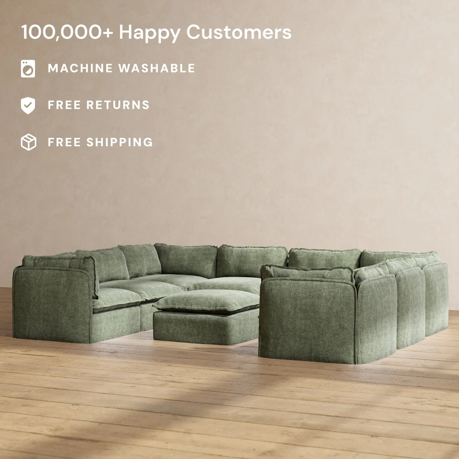 Slipcover Only - Modular Performance 8-Seater U-Sectional   Ottoman | Heirloom Velvet in Willow