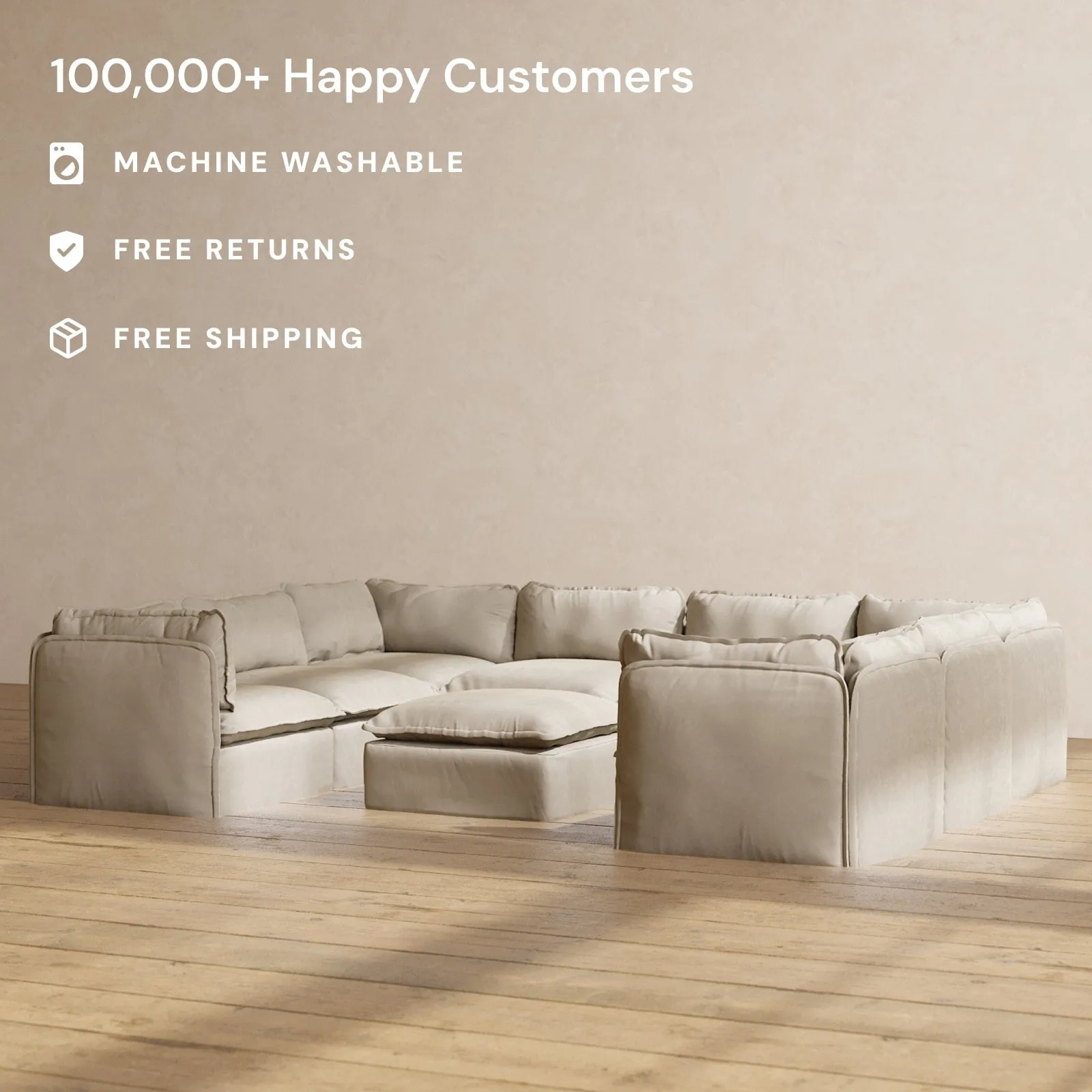 Slipcover Only - Modular Performance 8-Seater U-Sectional   Ottoman | Luxury Velvet in Dune
