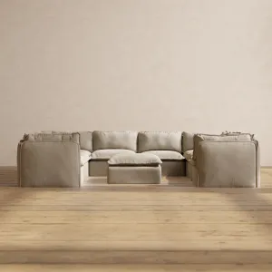 Slipcover Only - Modular Performance 8-Seater U-Sectional   Ottoman | Luxury Velvet in Dune