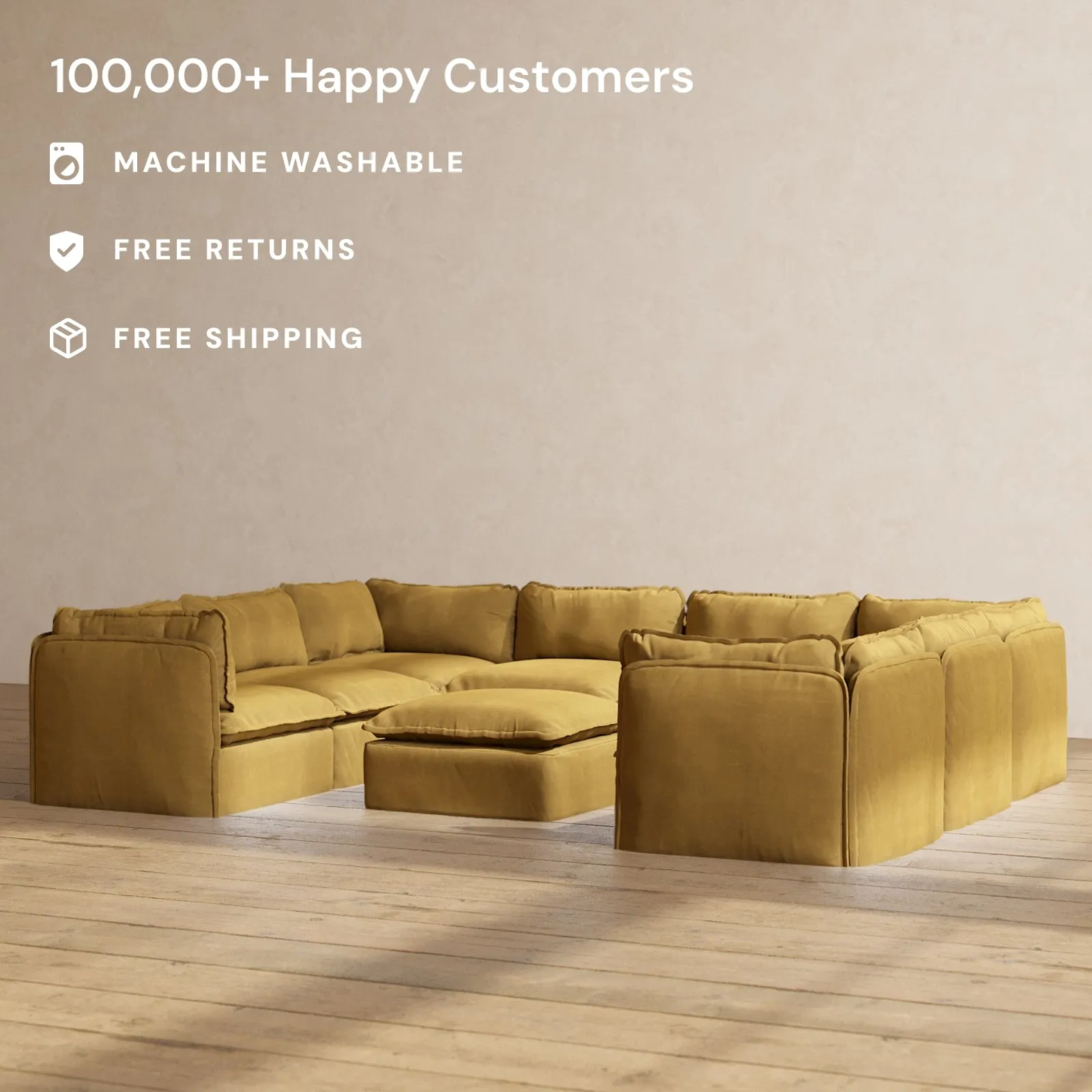 Slipcover Only - Modular Performance 8-Seater U-Sectional   Ottoman | Luxury Velvet in Toffee