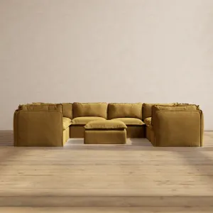 Slipcover Only - Modular Performance 8-Seater U-Sectional   Ottoman | Luxury Velvet in Toffee