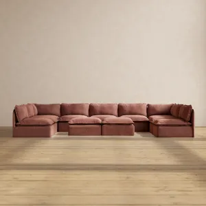 Slipcover Only - Modular Performance 9-Seater Open-Ends U-Sectional   Bench Ottoman | Heirloom Velvet in Chestnut