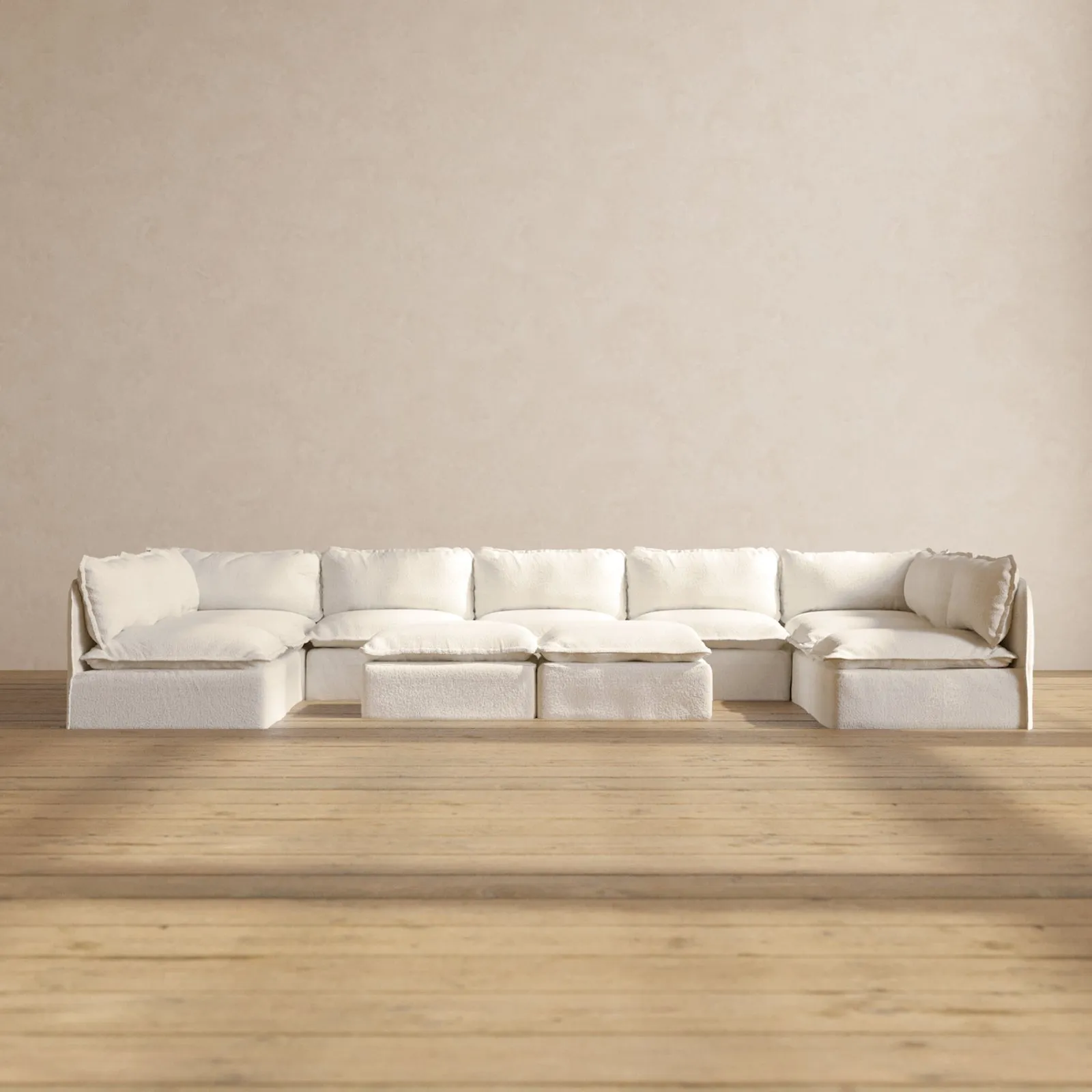 Slipcover Only - Modular Performance 9-Seater Open-Ends U-Sectional   Bench Ottoman | Knit Boucle in Mousse