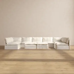Slipcover Only - Modular Performance 9-Seater Open-Ends U-Sectional   Bench Ottoman | Knit Boucle in Mousse
