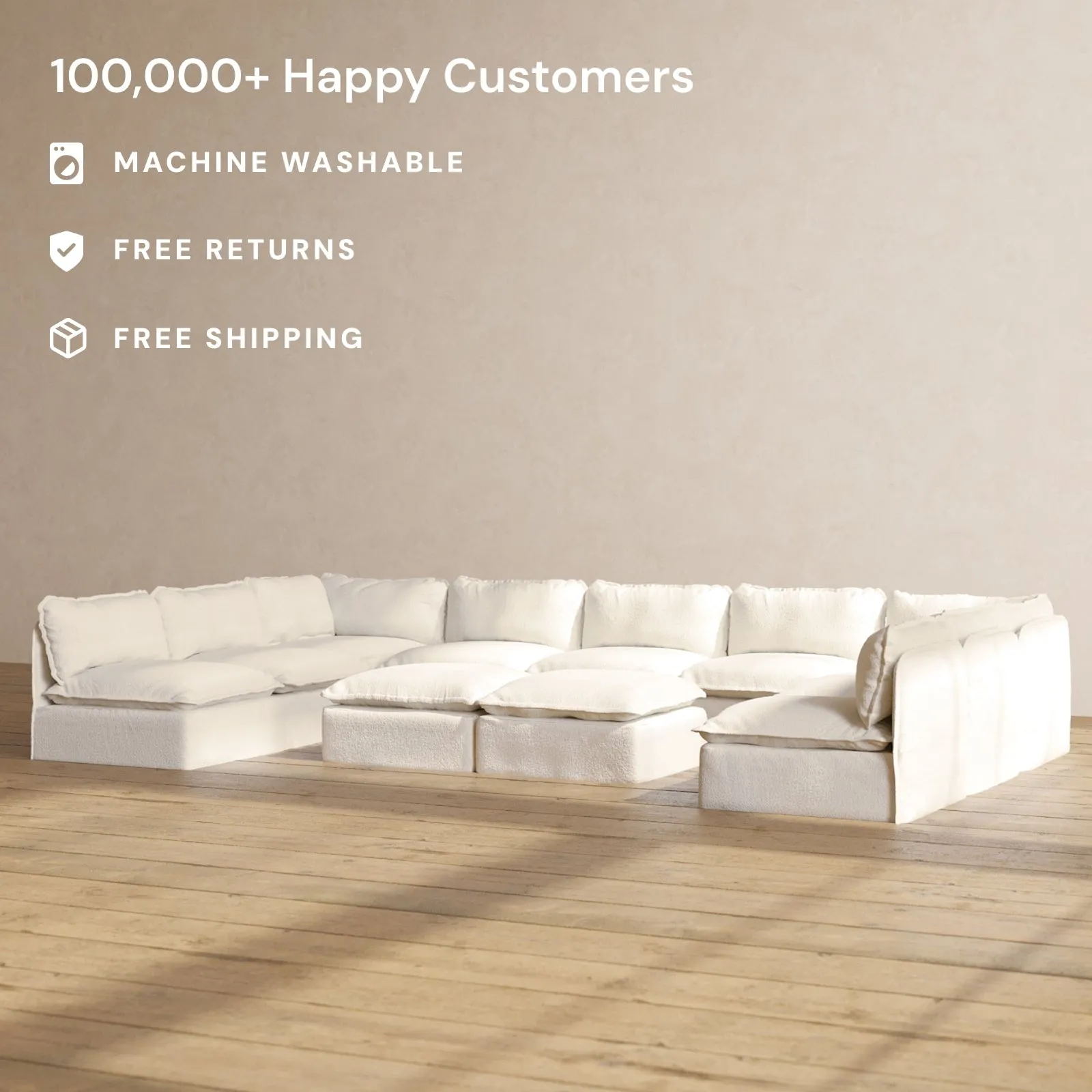 Slipcover Only - Modular Performance 9-Seater Open-Ends U-Sectional   Bench Ottoman | Knit Boucle in Mousse