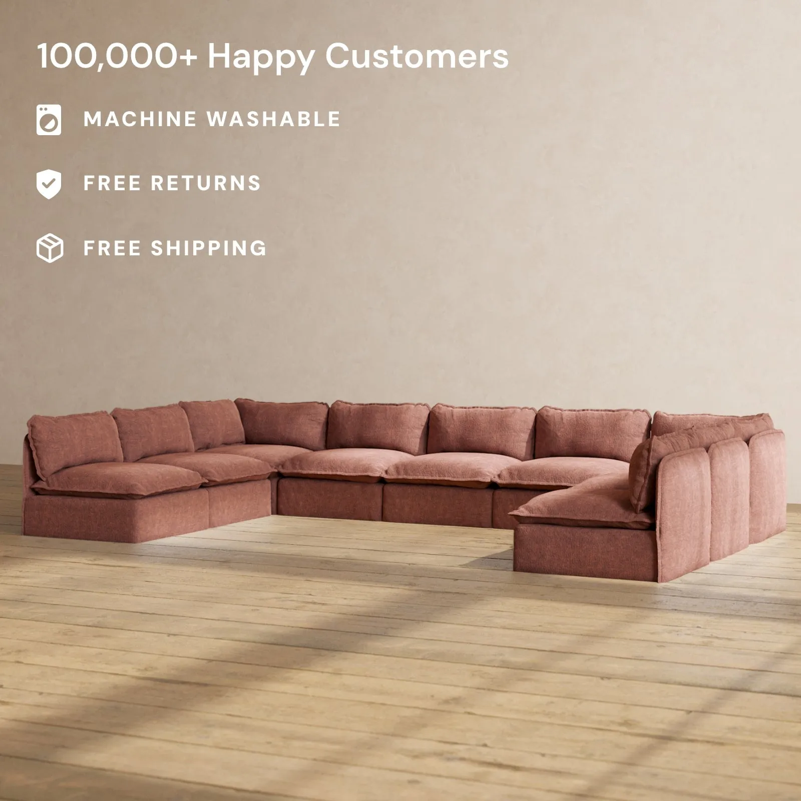 Slipcover Only - Modular Performance 9-Seater Open-Ends U-Sectional | Heirloom Velvet in Chestnut