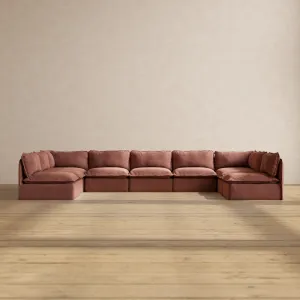 Slipcover Only - Modular Performance 9-Seater Open-Ends U-Sectional | Heirloom Velvet in Chestnut