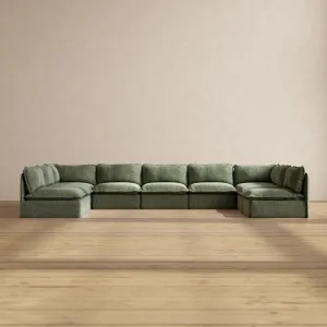 Slipcover Only - Modular Performance 9-Seater Open-Ends U-Sectional | Heirloom Velvet in Willow