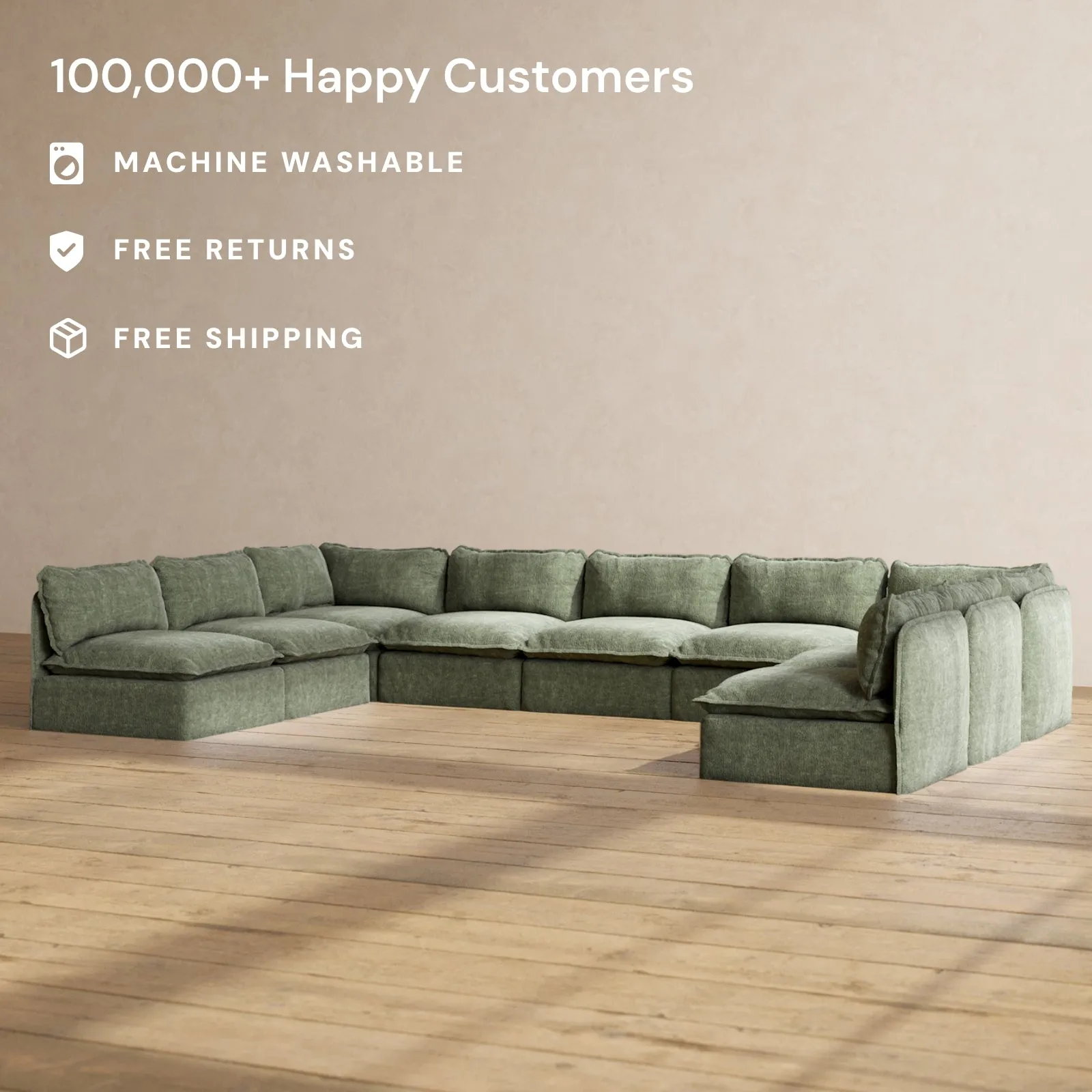 Slipcover Only - Modular Performance 9-Seater Open-Ends U-Sectional | Heirloom Velvet in Willow