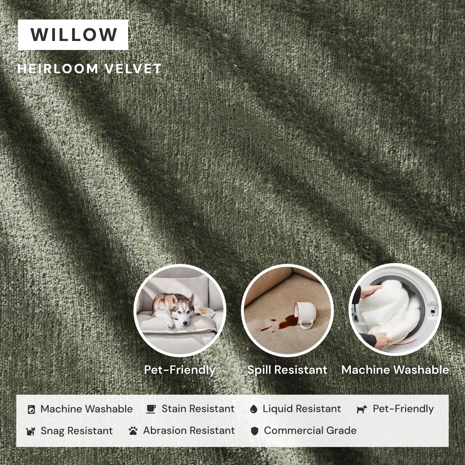 Slipcover Only - Modular Performance 9-Seater Open-Ends U-Sectional | Heirloom Velvet in Willow