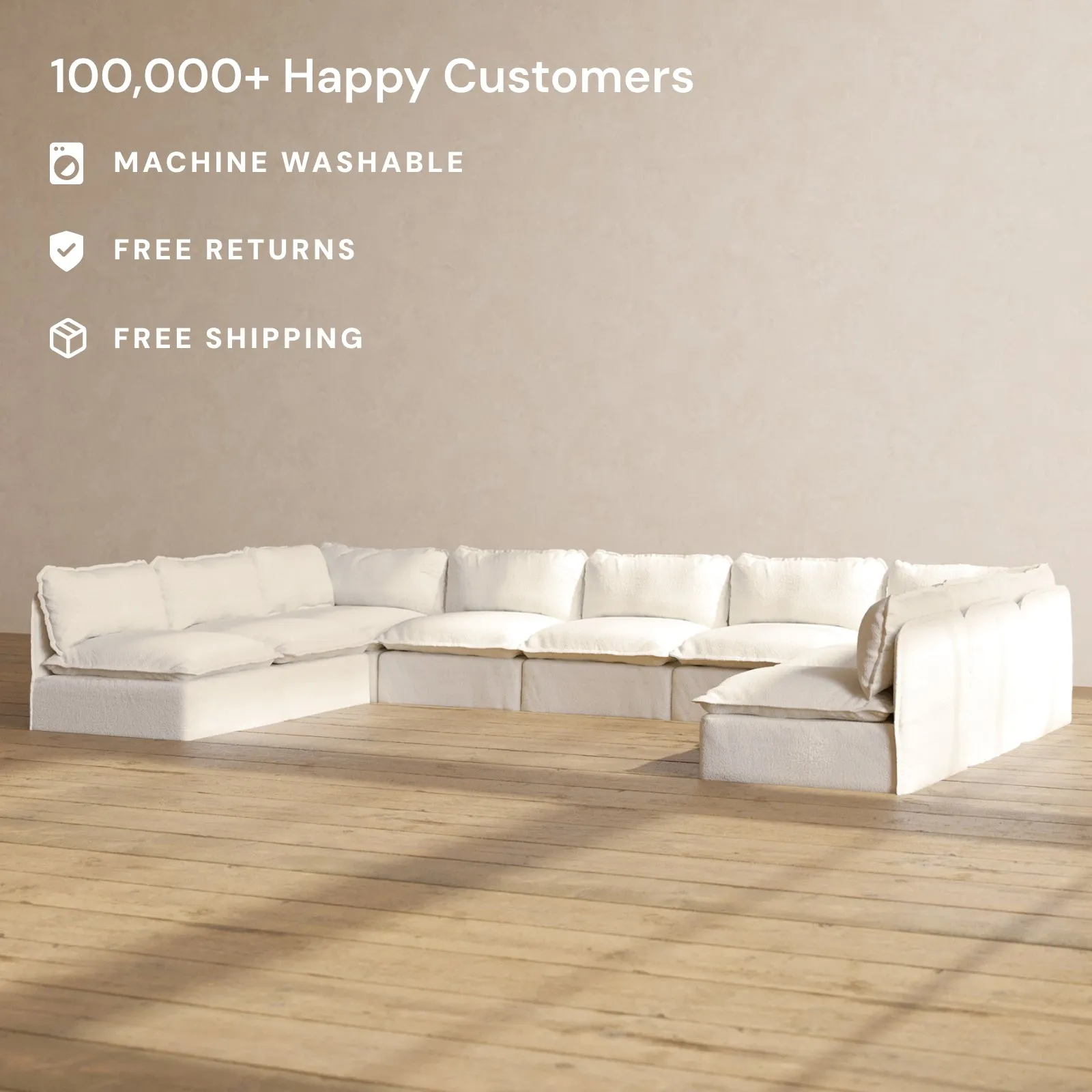 Slipcover Only - Modular Performance 9-Seater Open-Ends U-Sectional | Knit Boucle in Mousse