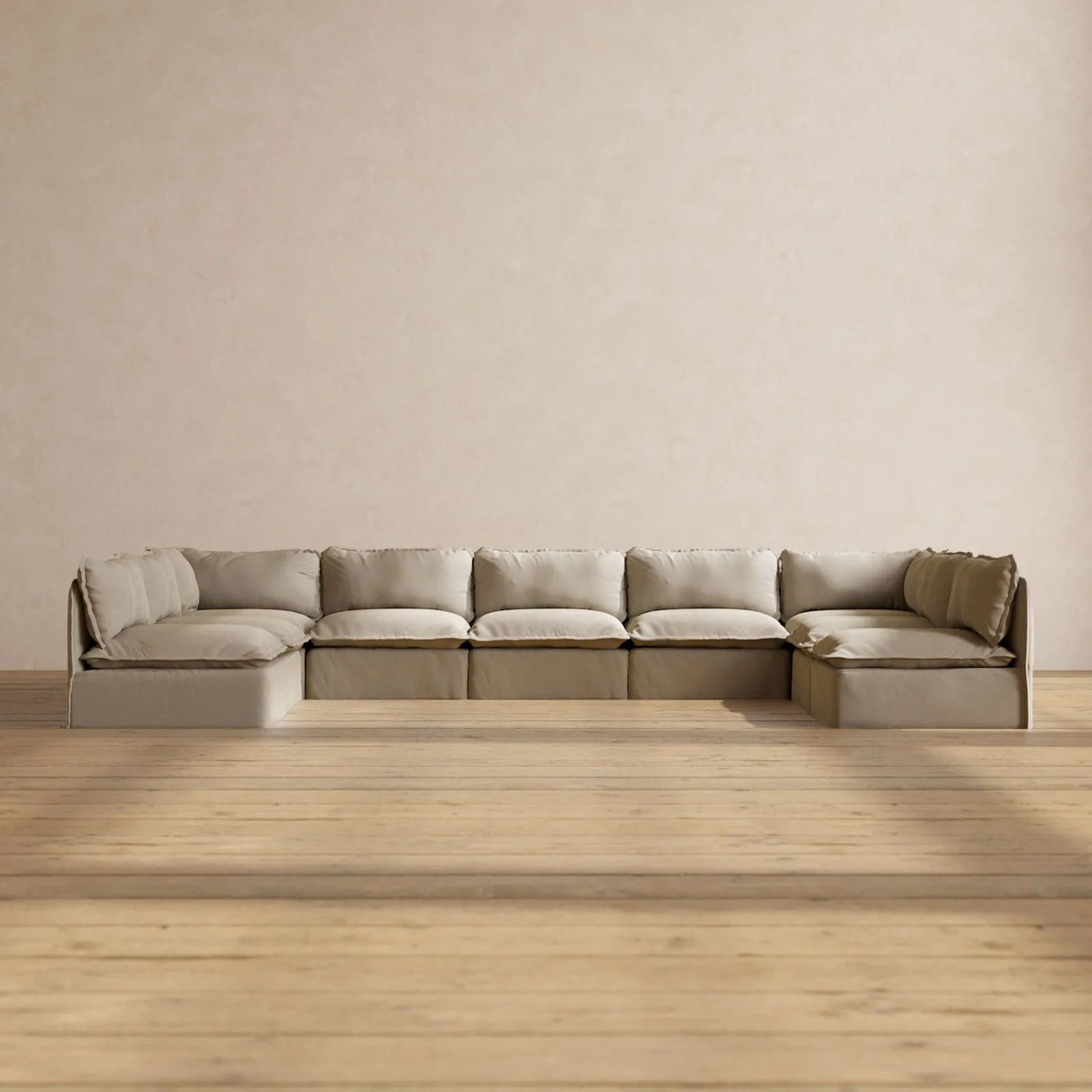 Slipcover Only - Modular Performance 9-Seater Open-Ends U-Sectional | Luxury Velvet in Dune