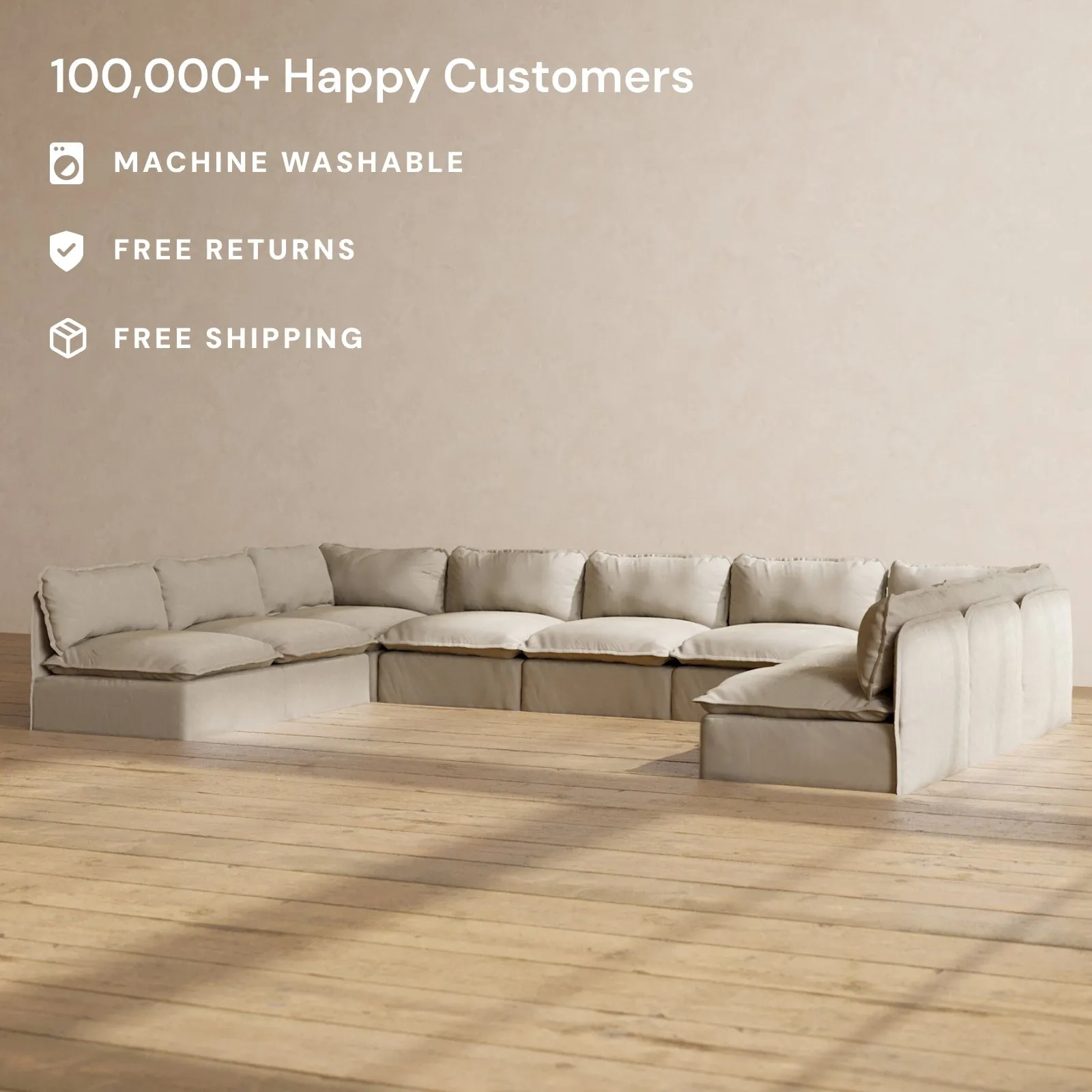 Slipcover Only - Modular Performance 9-Seater Open-Ends U-Sectional | Luxury Velvet in Dune