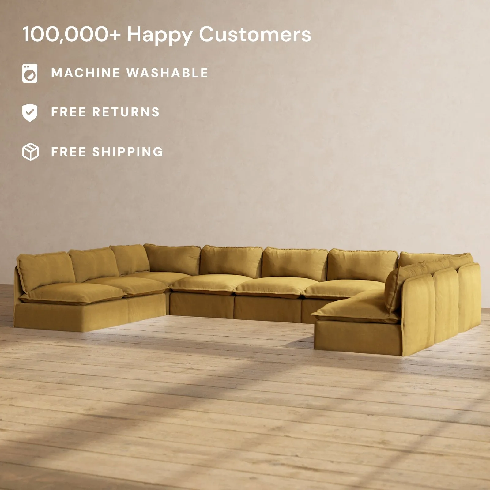 Slipcover Only - Modular Performance 9-Seater Open-Ends U-Sectional | Luxury Velvet in Toffee