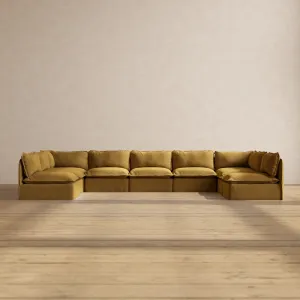 Slipcover Only - Modular Performance 9-Seater Open-Ends U-Sectional | Luxury Velvet in Toffee