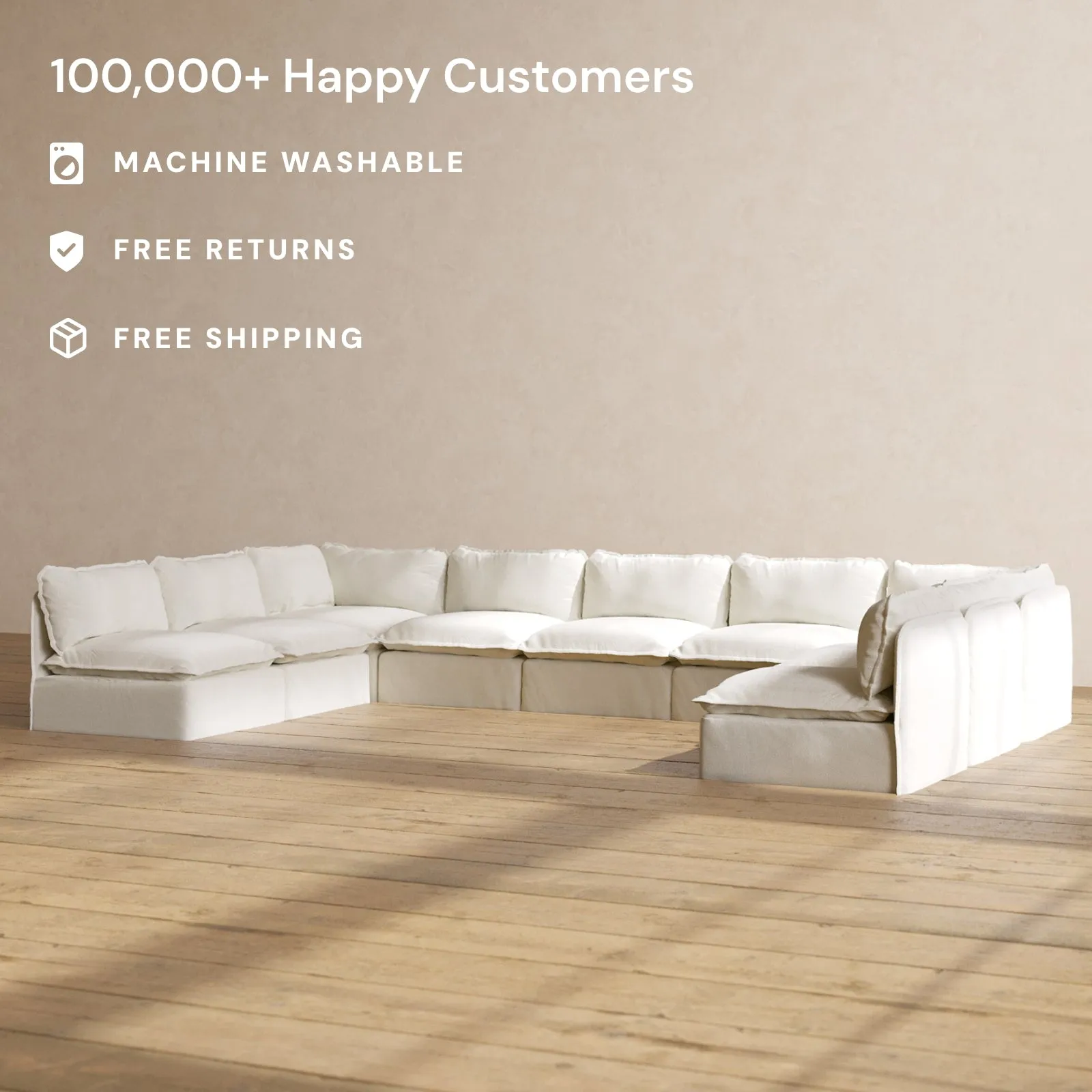 Slipcover Only - Modular Performance 9-Seater Open-Ends U-Sectional | Plush Weave in Eggshell