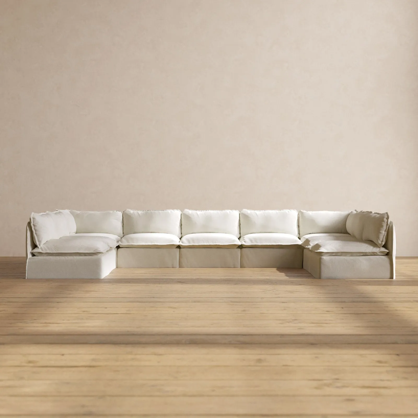 Slipcover Only - Modular Performance 9-Seater Open-Ends U-Sectional | Plush Weave in Eggshell