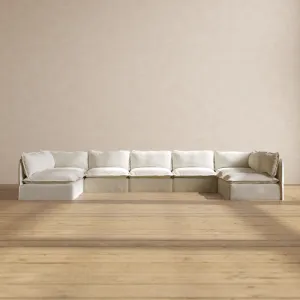 Slipcover Only - Modular Performance 9-Seater Open-Ends U-Sectional | Plush Weave in Eggshell