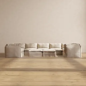 Slipcover Only - Modular Performance 9-Seater U-Sectional   Bench Ottoman | Blended Weave in Oat